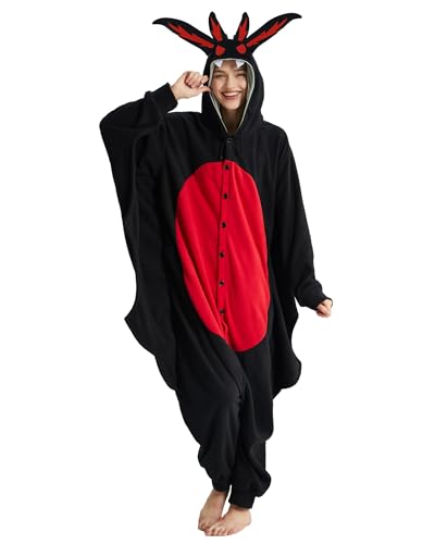 Dodheah Halloween Onesie Erwachsene Schwarzer Mothman Schlafanzug Tier Cosplay Kostüm Schlafanzug Einteiler für Frauen Männer L von Dodheah