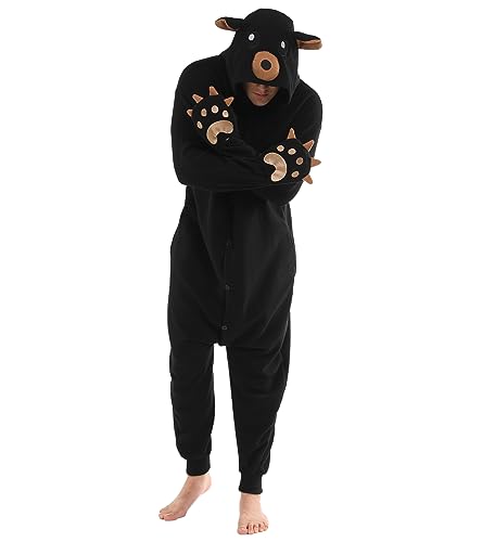 Dodheah Unisex Bär Schlafanzug Erwachsene Onesie Halloween Tier Cosplay Kostüm Weihnachten Jumpsuit One-Piece Nachtwäsche Schwarz S von Dodheah