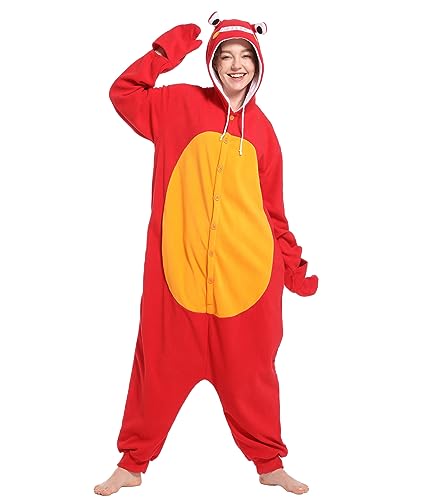 Dodheah Unisex Krabben Schlafanzug Erwachsene Onesie Halloween Tier Cosplay Kostüm Weihnachten Jumpsuit Einteilige Nachtwäsche Rot L von Dodheah