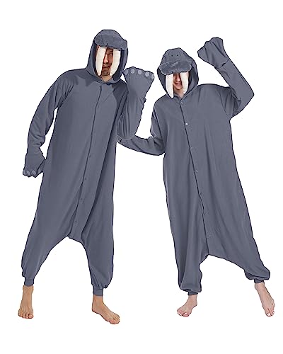 Dodheah Unisex Walross Schlafanzug Erwachsene Onesie Halloween Tier Cosplay Kostüm Weihnachten Jumpsuit Einteiler Schlafanzug Grau L von Dodheah