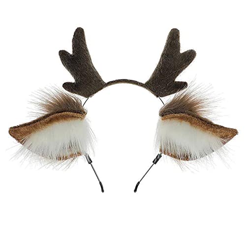 Dodheah Weihnachts Geweih Stirnband Rentier Stirnbänder Geweih Ohren Haarreif Weihnachts Haarschmuck Cosplay Accessoire Mädchen Damen Khaki weiß von Dodheah