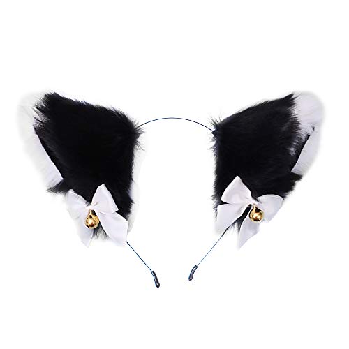 Doeheah Katzenohren Haarreif Fuchsohren Stirnband Haarnadel niedlich Haarschmuck Halloween Kostüm Anime Cosplay Mädchen Damen und Kinder Schwarz + Weiß von Dodheah