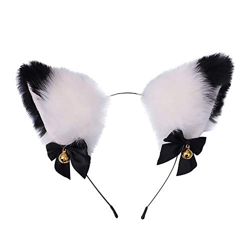 Doeheah Katzenohren Haarreif Fuchsohren Stirnband Haarnadel niedlich Haarschmuck Halloween Kostüm Anime Lolita Cosplay Mädchen Damen und Kinder Weiß + Schwarz von Dodheah