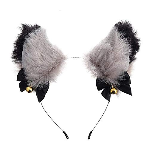 Doeheah Katzenohren Haarreif Fuchsohren Stirnband Neko Ears Haarnadel niedlich Haarschmuck Halloween Kostüm Anime Lolita Cosplay Mädchen Damen und Kinder Grau+Schwarz von Dodheah