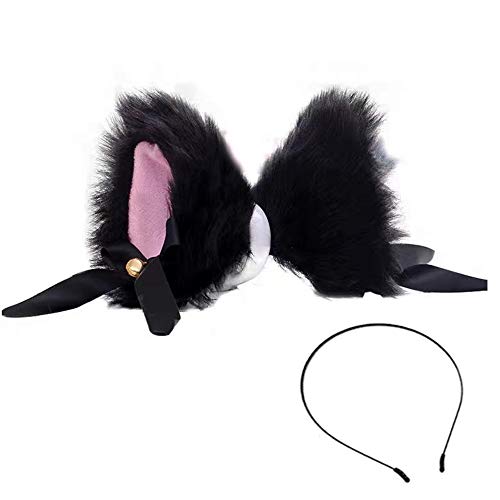 Doeheah Katzenohren Haarreif Cosplay Fuchs Ohren Cosplay Haarreif Katzenohren Haarschmuck Plüsch Anime Katzenohren Clip Stirnband Mädchen Damen Schwarz+Rosa von Dodheah