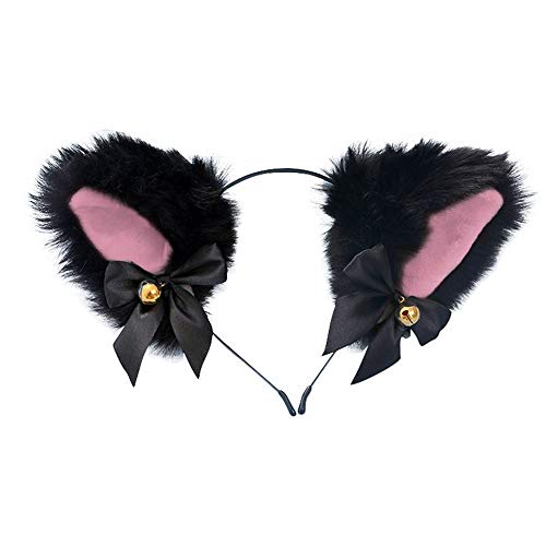 Doeheah Katzenohren Haarreif Fuchsohren Stirnband Neko Ears Haarnadel niedlich Haarschmuck Halloween Kostüm Anime Cosplay Mädchen Damen und Kinder Schwarz + Pink von Dodheah