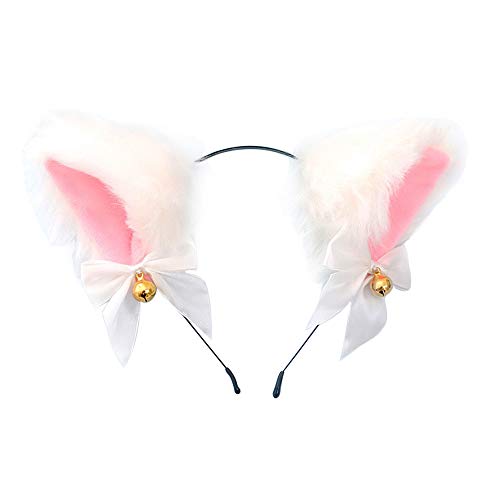 Doeheah Katzenohren Haarreif Fuchsohren Stirnband Neko Ears Haarnadel niedlich Haarschmuck Halloween Kostüm Anime Lolita Cosplay Mädchen Damen und Kinder Weiß+Rosa von Dodheah