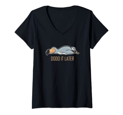 Damen Dodo it Later – Lazy Dodo Bird T-Shirt mit V-Ausschnitt von Dodo Lover - Dodo Animal & Dodo Extinct Designs
