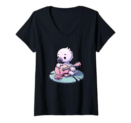Damen Entspannter Dodo Mit Ukulele Auf Seenblatt Yoga T-Shirt mit V-Ausschnitt Damen Entspannter Dodo Mit Ukulele Auf Seenblatt Yoga T-Shirt mit V-Ausschnitt von Dodo Ukulele Lotus Yoga Meditation Musik Chill