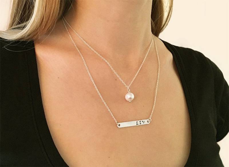 Silber Geschichtet Halskette Set Multi Strang Multistrand Perle Custom Personalisieren Einzelne Silber Geschichtet Halskette Set Multi Strang Multistrand Perle Custom Personalisieren Einzelne von DodoCharms