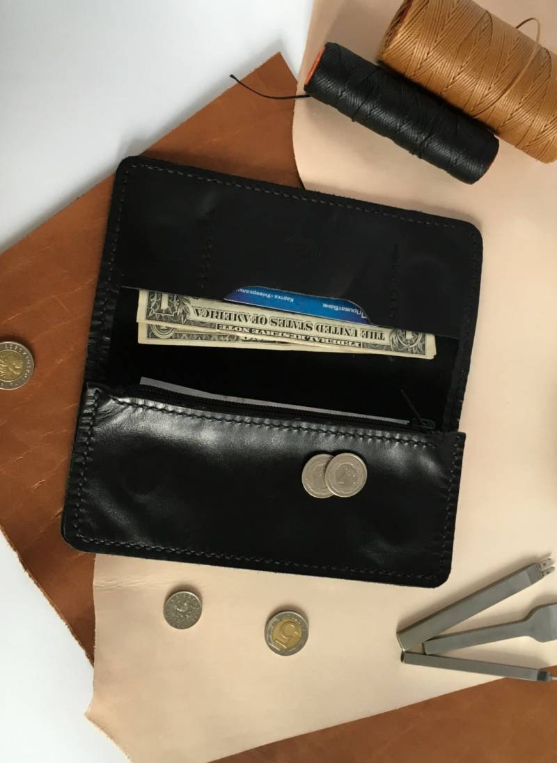 Iphone Brieftasche Ledergeldbörse Mit Reißverschluss Schwarz Leder Geldbörse Clutch Magnetverschluss Reise Veranstalter Multifunktionale Porte von DodoLeather