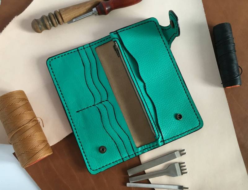 Lange Leder Brieftasche Kartenhalter Mit Münze Tasche Mint Grün Frauen Grün Clutch Handtasche St Patrick Tag Geschenk von DodoLeather