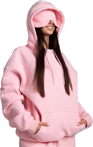 Kapuzenpullover mit integrierter Augenmaske, bequemer Flugzeugmodus, Reise-Kapuzenpullover für Erwachsene, Herren, Damen, mehrere Farben, rose, XL Kapuzenpullover mit integrierter Augenmaske, bequemer Flugzeugmodus, Reise-Kapuzenpullover für Erwachsene, Herren, Damen, mehrere Farben, rose, XL von Doduiu