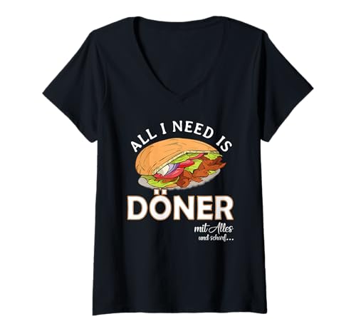 Damen Döner Kebab Fast Food Dönermann Döner T-Shirt mit V-Ausschnitt von Döner Kebab Fast Food Dönermann Döner Geschenk