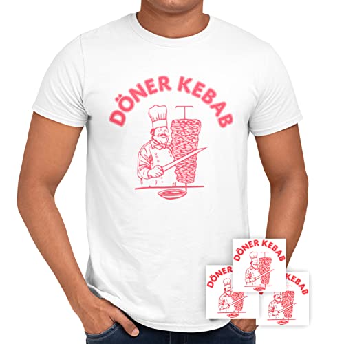 Döner Kebab T-Shirt 100% Bio-Baumwolle Fair-Trade (Größe XXL) inkl. 3 Gratis-Sticker | Lustiges Türkisches Kebap Fun Tshirt Herren Damen Bio Cotton | Geschenk Kostüm Sprüche Geburtstag JGA von Döner Kebab
