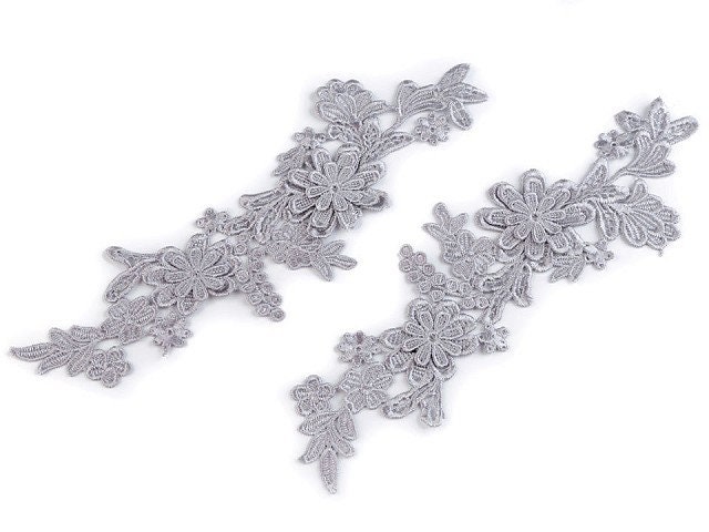 1 Spitze 10x28cm 2-Teilig Grau Applikation Aufnäher Stickerei Spitzeneinsatz Nr. 30 von DoertesMasche