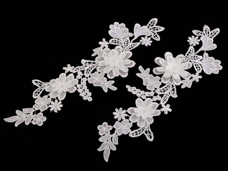 1 Spitze 10x28cm 2-Teilig Weiß Applikation Aufnäher Stickerei Spitzeneinsatz Nr. 22-1 von DoertesMasche