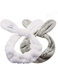 Dofash 2Pcs A Cute Rabbit Ear Washing Face Shower Headbands Makeup Hairbands Beauty Lovely Spa Headbands With Delicate Bag For Woman White and Gray von Dofash