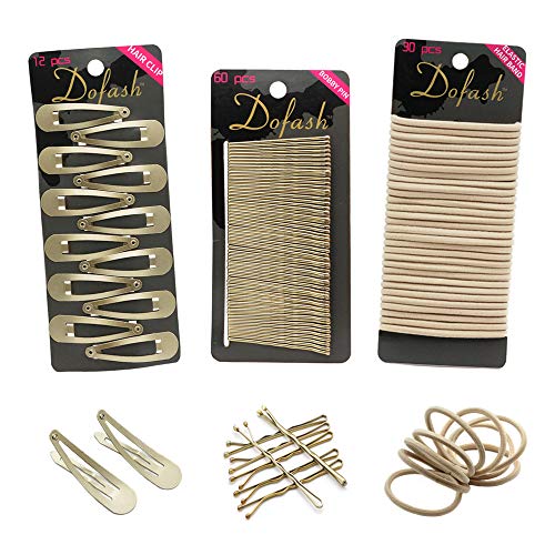 Dofash Women's Braided Good Hair Set 102 Counts Set Braided Hair Clips For Women (Blonde Bobby Pins 60pcs + Blonde Hair Ties Ties 30pcs + Snap Hair Clips 12PCS) von Dofash