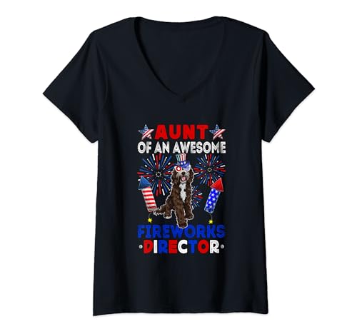 Damen Aunt Of An Awesome Fireworks Director Sproodle 4th July T-Shirt mit V-Ausschnitt von Dog 4th Of July Costume