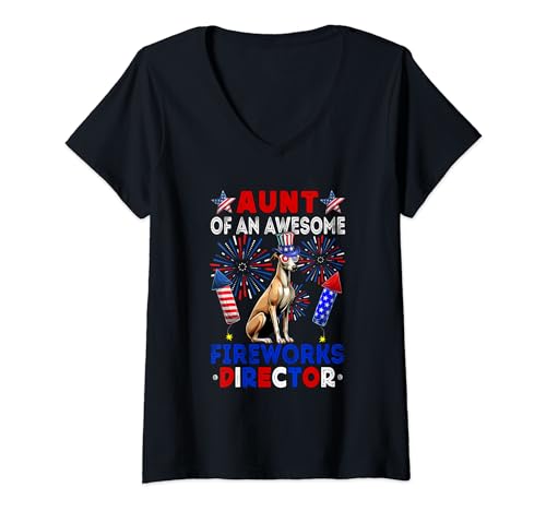 Damen Aunt Of An Awesome Fireworks Director Whippet 4th July T-Shirt mit V-Ausschnitt von Dog 4th Of July Costume