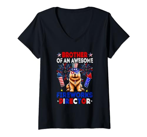 Damen Brother Of An Awesome Fireworks Director Chow Chow 4th July T-Shirt mit V-Ausschnitt von Dog 4th Of July Costume