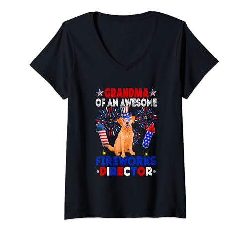 Damen Grandma Of An Awesome Fireworks Director Labrador Retriever T-Shirt mit V-Ausschnitt von Dog 4th Of July Costume