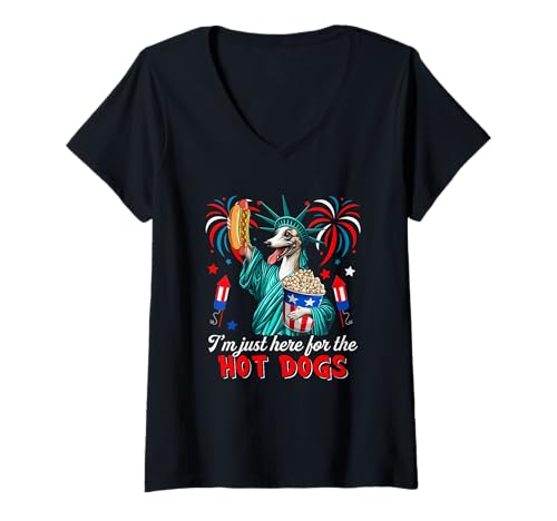 Damen Here For Hot Dogs 4th Of July Whippet Cosplay Statue T-Shirt mit V-Ausschnitt von Dog 4th Of July Costume
