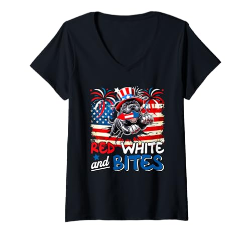 Damen Red White And Bites 4th Of July US Flag Cane Corso Owner T-Shirt mit V-Ausschnitt Damen Red White And Bites 4th Of July US Flag Cane Corso Owner T-Shirt mit V-Ausschnitt von Dog 4th Of July Costume