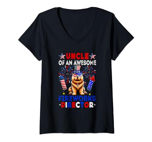 Damen Uncle Of An Awesome Fireworks Director Chow Chow 4th July T-Shirt mit V-Ausschnitt von Dog 4th Of July Costume