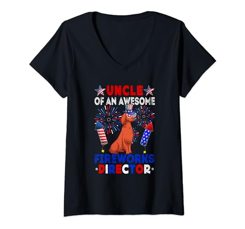 Damen Uncle Of An Awesome Fireworks Director Irish Setter 4th July T-Shirt mit V-Ausschnitt von Dog 4th Of July Costume