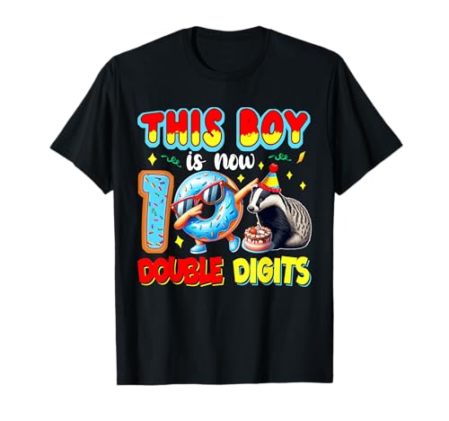 Boy Is Now 10 10th Birthday Costume Badger Dabbing Donut T-Shirt Boy Is Now 10 10th Birthday Costume Badger Dabbing Donut T-Shirt von Dog Birthday Costume