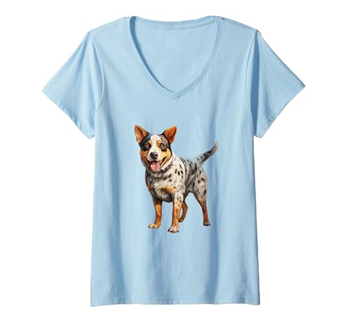 Damen Australian Cattle Dog Portrait | Hundeliebhaber | T-Shirt mit V-Ausschnitt Damen Australian Cattle Dog Portrait | Hundeliebhaber | T-Shirt mit V-Ausschnitt von Dog Breed Designs