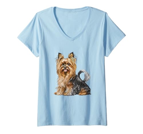 Damen Yorkshire Terrier Hunderassenliebhaber, niedliches Haustier T-Shirt mit V-Ausschnitt Damen Yorkshire Terrier Hunderassenliebhaber, niedliches Haustier T-Shirt mit V-Ausschnitt von Dog Breed Designs