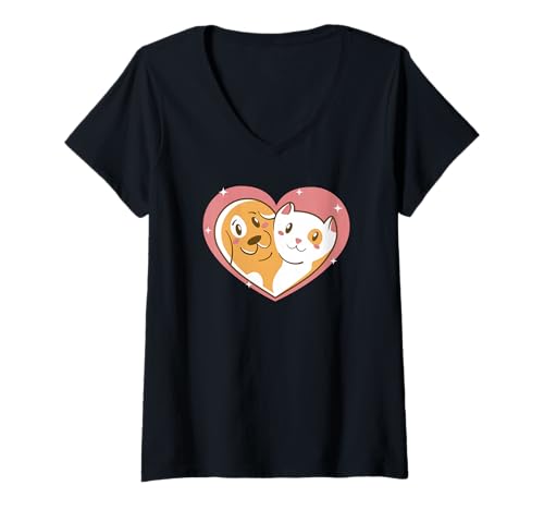 Damen Hund Katze Pet Love - Lustige Katze T-Shirt mit V-Ausschnitt Damen Hund Katze Pet Love - Lustige Katze T-Shirt mit V-Ausschnitt von Dog Cat Pet Love