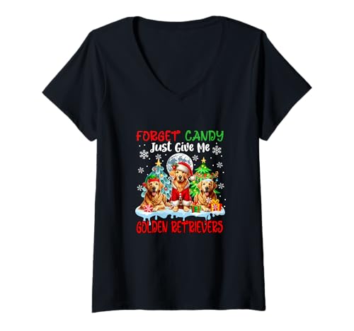 Damen Forget Candy Just Give Me Golden Retrievers Xmas Santa Elf T-Shirt mit V-Ausschnitt von Dog Christmas Costume
