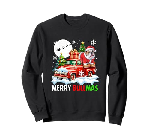 Merry Christmas Santa Bulldog On Pickup Truck Owner Kids Sweatshirt von Dog Christmas Costume