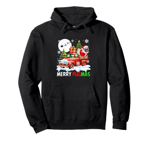 Merry Christmas Santa Pug On Pickup Truck Owner Kids Family Pullover Hoodie von Dog Christmas Costume