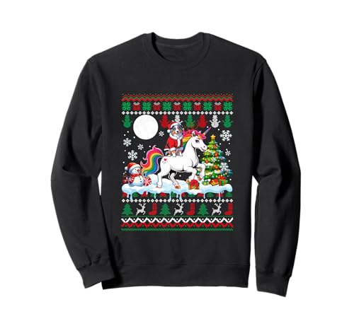 Santa Aussie Reiten Einhorn Pullover Weihnachten Besitzer Kinder Sweatshirt von Dog Christmas Costume