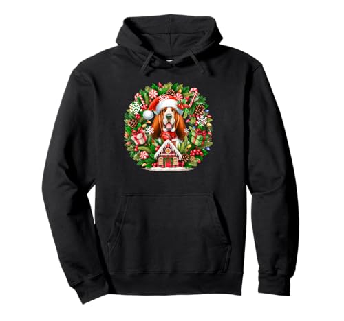 Santa Basset Hound Weihnachten Floral Circle Besitzer Kinder Pullover Hoodie von Dog Christmas Costume