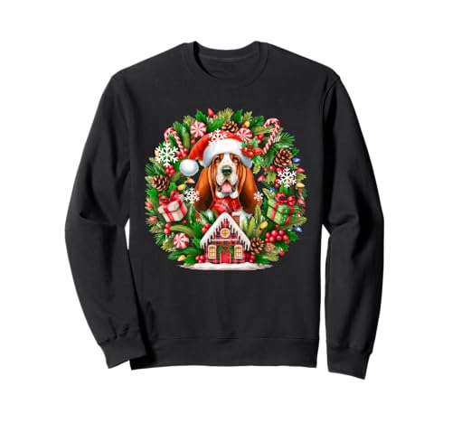 Santa Basset Hound Weihnachten Floral Circle Besitzer Kinder Sweatshirt von Dog Christmas Costume