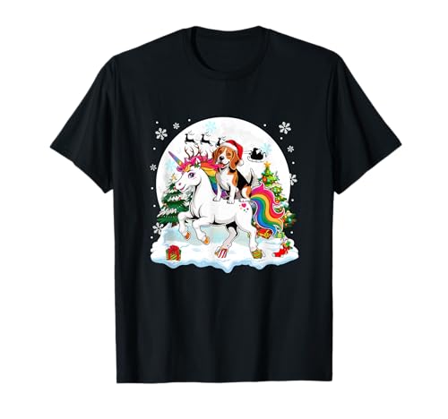 Santa Beagle reitendes Einhorn Rentier Weihnachtsbesitzer Kinder T-Shirt von Dog Christmas Costume