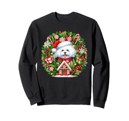 Santa Bichon Frisé Weihnachten Floral Circle Besitzer Kinder Sweatshirt von Dog Christmas Costume