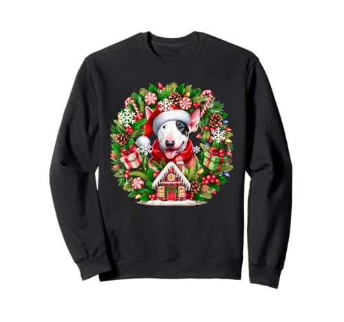 Santa Bull Terrier Weihnachten Floral Circle Besitzer Kinder Sweatshirt von Dog Christmas Costume