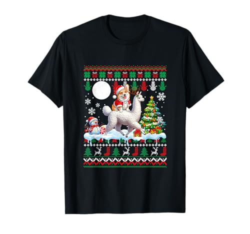 Santa Corgi Reitender Lama-Pullover Weihnachtsbesitzer Kinder T-Shirt von Dog Christmas Costume