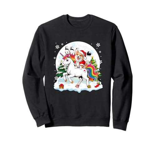 Santa Corgi Reitendes Einhorn Rentier Weihnachtsbesitzer Kinder Sweatshirt von Dog Christmas Costume