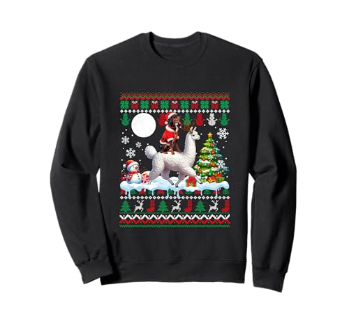 Santa Dobermann Reiten Lama Pullover Weihnachten Besitzer Kinder Sweatshirt von Dog Christmas Costume