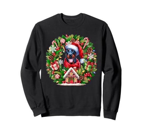 Santa Dobermann Weihnachten Floral Circle Matching Owner Kids Sweatshirt von Dog Christmas Costume