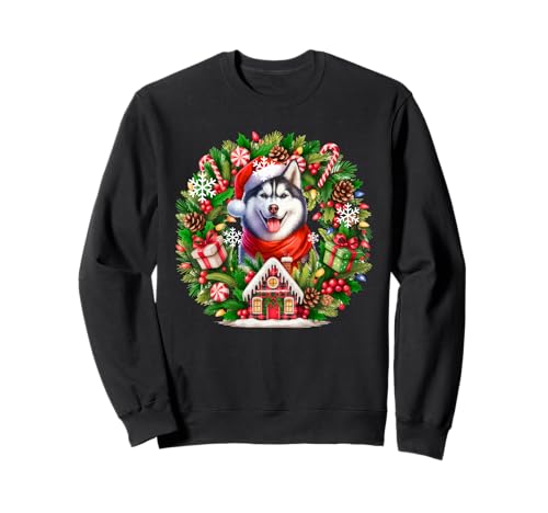 Santa Husky Weihnachten Floral Circle Matching Owner Kids Sweatshirt von Dog Christmas Costume