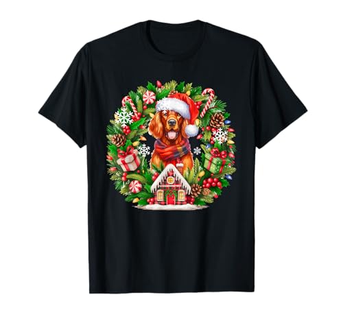 Santa Irish Setter Christmas Floral Circle, Besitzer, Kinder T-Shirt von Dog Christmas Costume